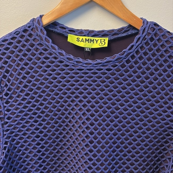 NWT Sammy B Fishnet Purple Long Sleeve Crop Size XL - Picture 2 of 7